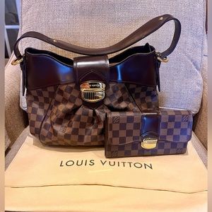 Louis Vuitton Sistina Shoulder Bag MM Brown Canvas with matching Wallet